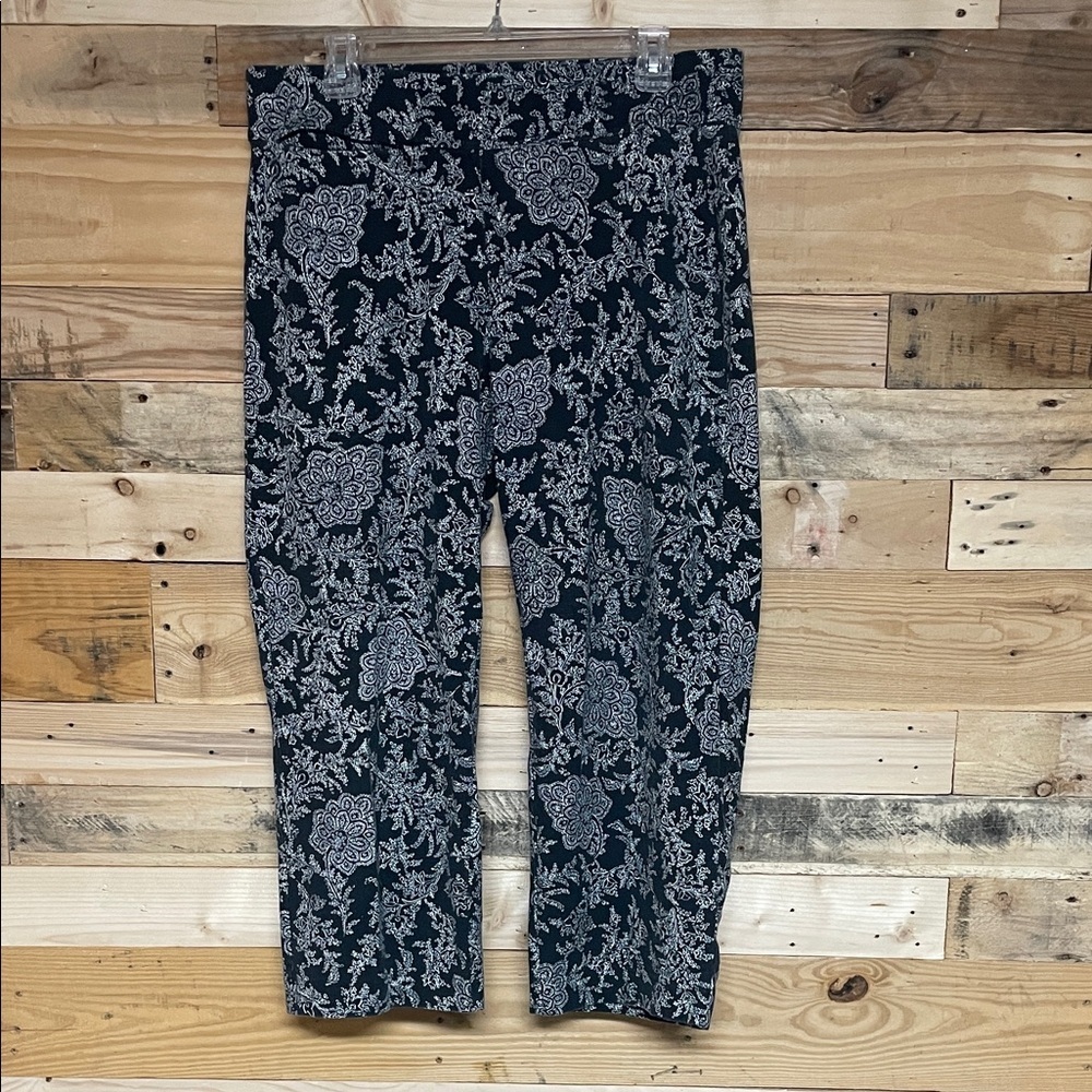 Lands' End size Large Tall Black & White Patterned Super Soft Cropped Pants